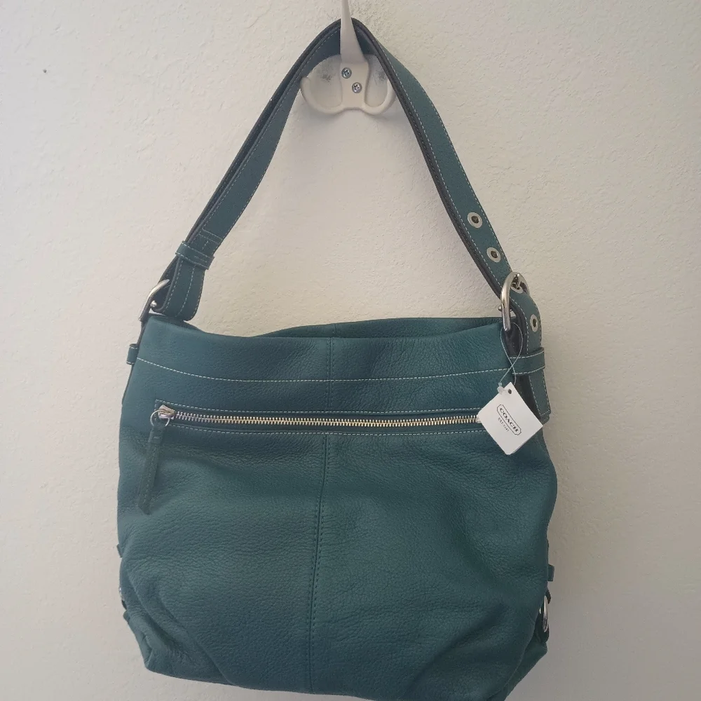 Coach Leather Duffle Shoulder Bag Teal - Picture 2 of 5